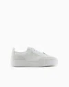 Emporio Armani Official Store Leather Sneakers With Suede Details And Embossed Logo In White