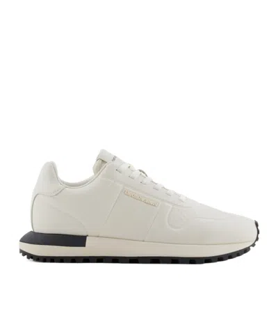 Emporio Armani Leather Sneakers With Thermoformed Details In Nude