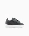 Emporio Armani Kids' Leather Sneakers With Velcro In Multi