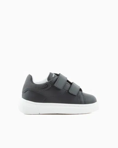 Emporio Armani Kids' Leather Sneakers With Velcro In Multi