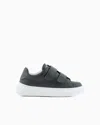 Emporio Armani Kids' Leather Sneakers With Velcro In Navy Blue