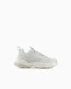 Emporio Armani Leather Sneakers With Velvet Details And A Signature Logo In Silver