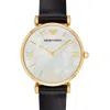 Emporio Armani Leather Strap Watch, 32mm In Black/gold