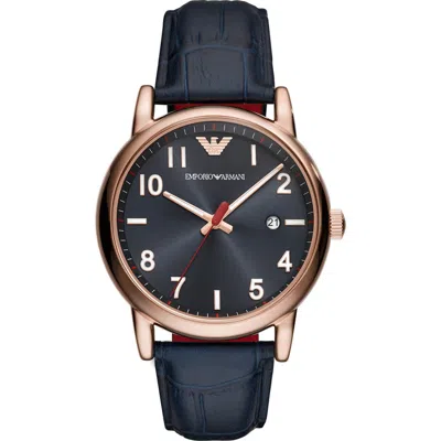 Emporio Armani Leather Strap Watch, 43mm In Rose Gold