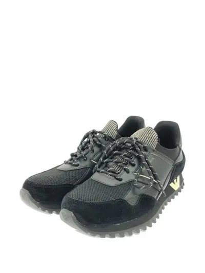 Pre-owned Emporio Armani Leather-suede Sneakers In Black