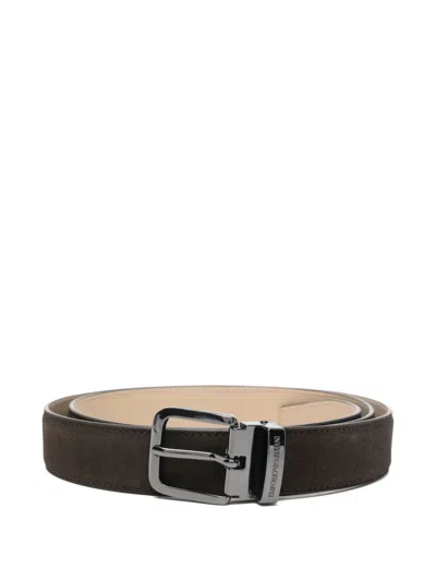 Emporio Armani Leather Tongue Belt In Black