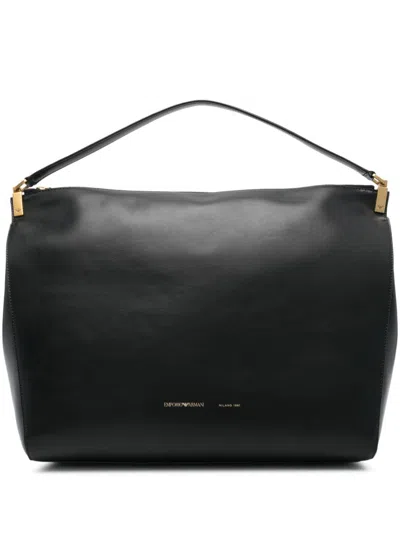 Emporio Armani Leather Tote Bag In Black  