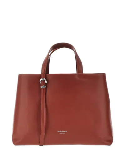 Emporio Armani Leather Tote Bag In Brown