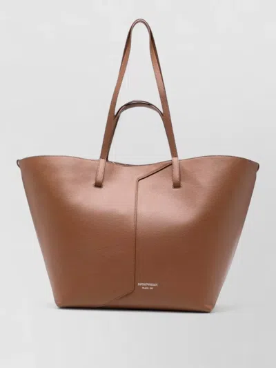Emporio Armani Leather Tote Bag Medium Size Everyday In Brown