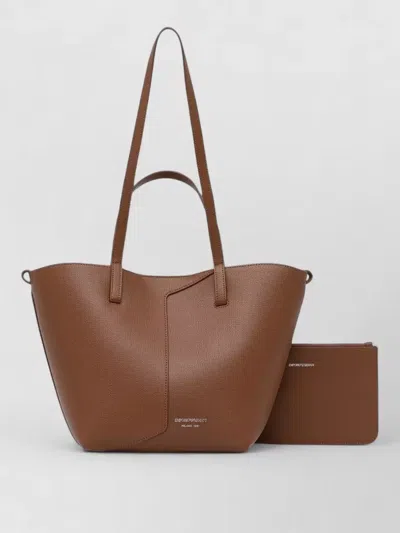 Emporio Armani Leather Tote Bag Small Size Double Handles In Brown