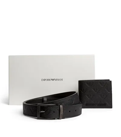 Emporio Armani Leather Wallet And Belt Gift Set In Black