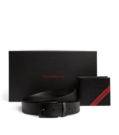 Emporio Armani Leather Wallet And Belt Gift Set In Black