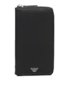 Emporio Armani Official Store Asv Large Currency Holder In Regenerated Saffiano Leather With Eagle Plate In Black