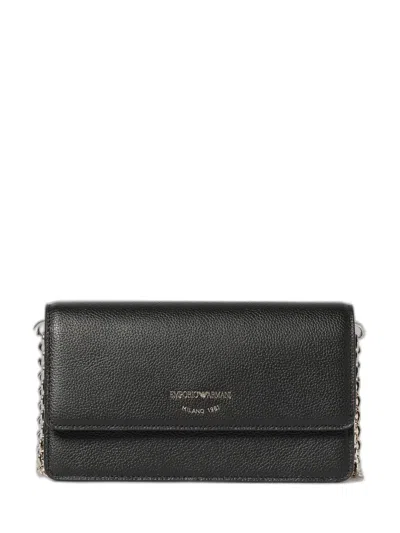 Emporio Armani Wallet On Chain Leather In Black