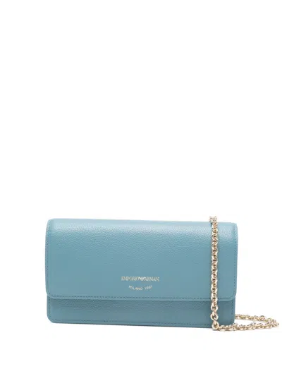 Emporio Armani Leather Wallet On Chain In Blue