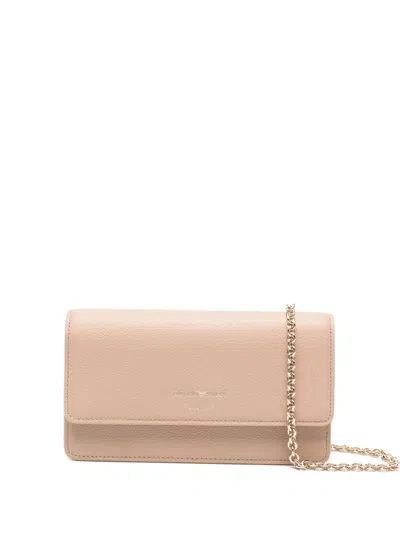 Emporio Armani Leather Wallet On Chain In Sand