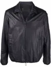 Emporio Armani Leather Jacket With Stand-up Collar In Black