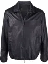 Emporio Armani Leather Jacket With Stand-up Collar In Black