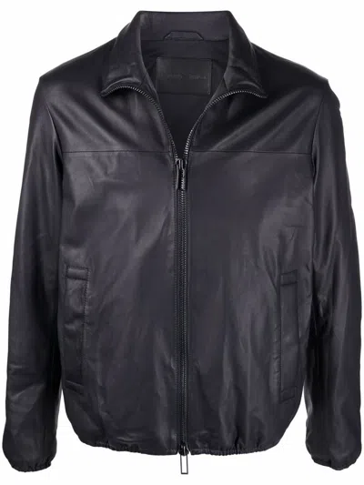 EMPORIO ARMANI EMPORIO ARMANI LEATHER ZIPPED JACKET