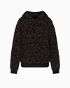 Emporio Armani Leopard Jacquard Virgin Wool Hooded Jumper In Black