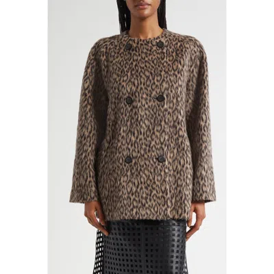 EMPORIO ARMANI EMPORIO ARMANI LEOPARD PRINT WOOL BLEND DOUBLE BREASTED JACKET