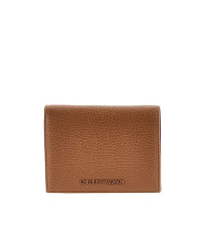 Emporio Armani Letter Logo Wallet In Brown