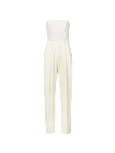 Emporio Armani Light Beige Panelled Strapless Bodice Jumpsuit For Women In Tan