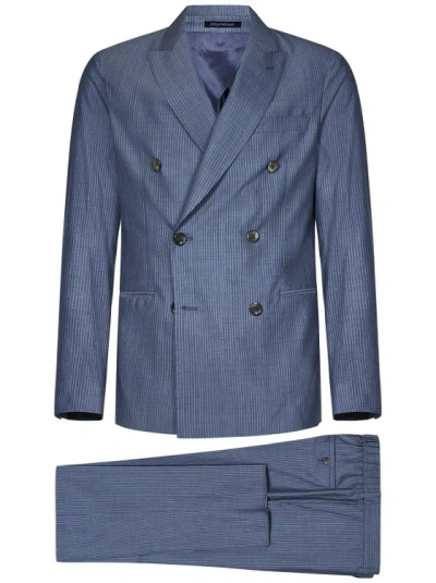 Emporio Armani Light Blue Pinstriped Virgin Wool Suit