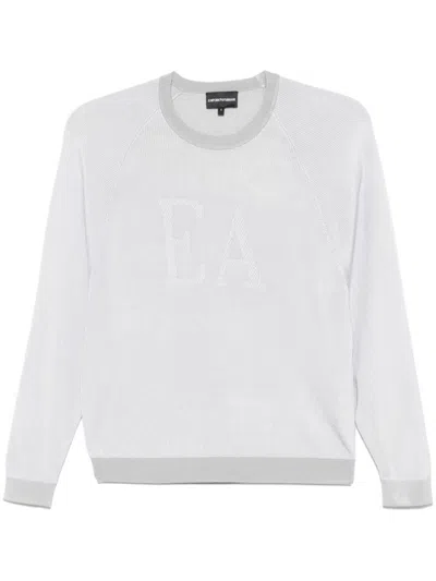 Emporio Armani Light Grey Logo Striped Sweater In White