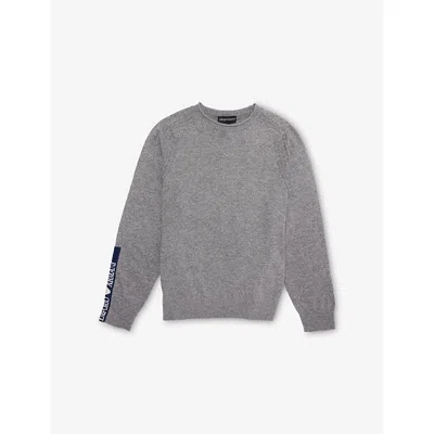 Emporio Armani Kids' Logo-embroidered Long-sleeve Wool Jumper 4-16 Years Light Grey Melang In Gray