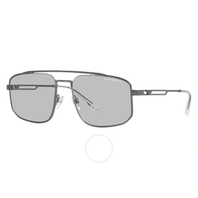 Emporio Armani Light Grey Navigator Men's Sunglasses Ea2139 300387 57 In Grey / Gun Metal / Gunmetal