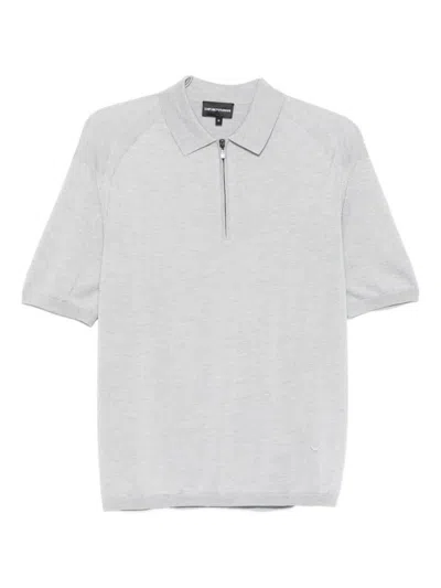 EMPORIO ARMANI LIGHT GREY WOOL BLEND POLO SHIRT