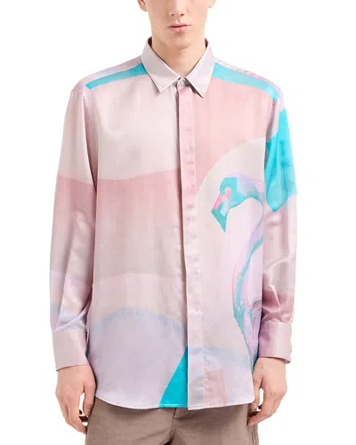 Emporio Armani Light Silk Blend Button Up Shirt In Pink