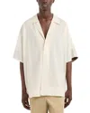 Emporio Armani Light Wool Short Sleeved Oversized Fit Button Up Shirt In Cream