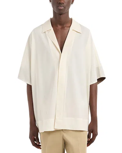Emporio Armani Light Wool Short Sleeved Oversized Fit Button Up Shirt In Cream