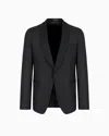 Emporio Armani Worsted Virgin Wool Jacket With Satin Shawl Lapels In Black