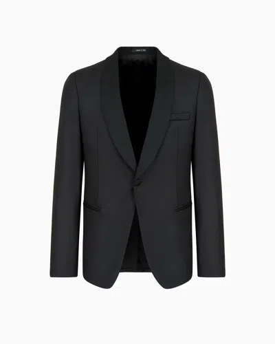 Emporio Armani Worsted Virgin Wool Jacket With Satin Shawl Lapels In Black