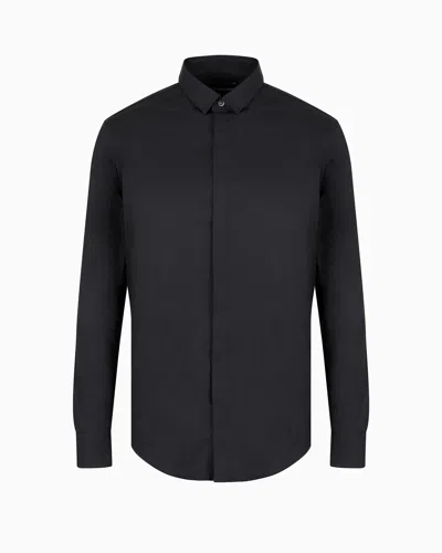 Emporio Armani Official Store Lightweight Comfortable Satin Slim-fit Shirt In Black