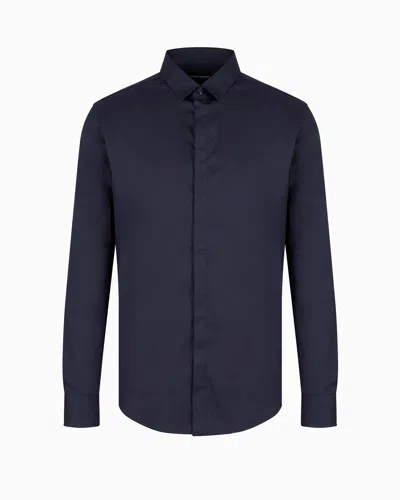 Emporio Armani Official Store Lightweight Comfortable Satin Slim-fit Shirt In Navy Blue