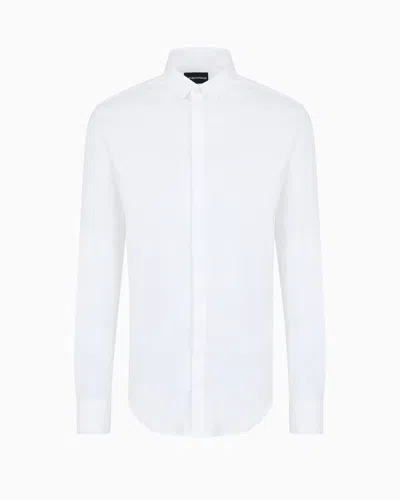 Emporio Armani Official Store Lightweight Comfortable Satin Slim-fit Shirt In White
