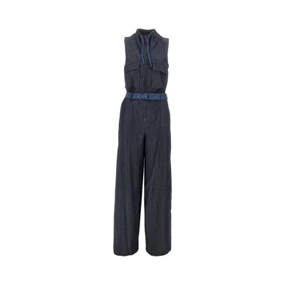 Emporio Armani Lightweight Denim Jumpsuit With Belt In Blue