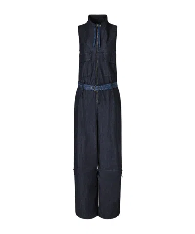 Emporio Armani Lightweight Denim Jumpsuit With Embroidery On The Pocket In Blue