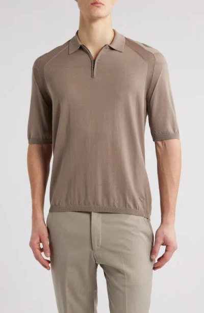 Emporio Armani Lightweight Short Sleeve Quarter Zip Polo In Brown
