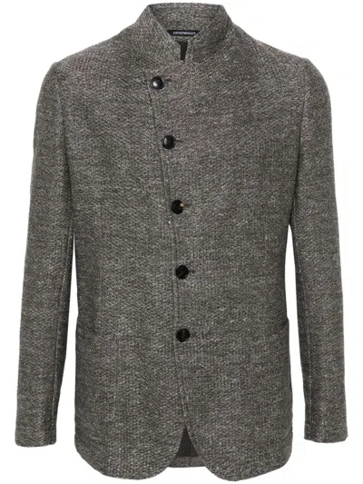 Emporio Armani Knitted Single-breasted Jacket In Green
