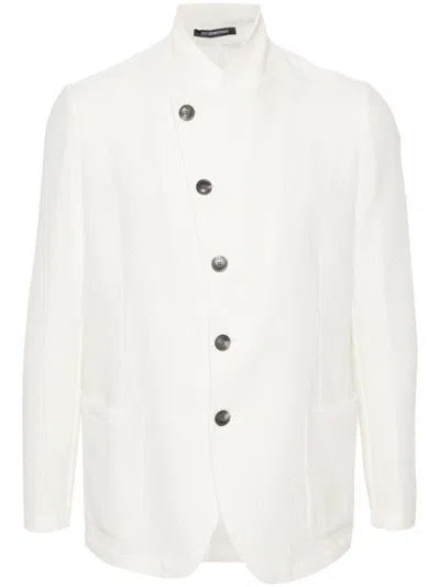 Emporio Armani Linen And Cotton Blend Jacket In White