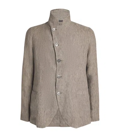 Emporio Armani Linen Blazer In Gray