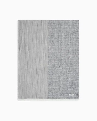 Emporio Armani Official Store Linen Blend And Modal Mix Jacquard Stole In Navy Blue