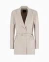 Emporio Armani Linen-blend Blazer With Belt In Beige