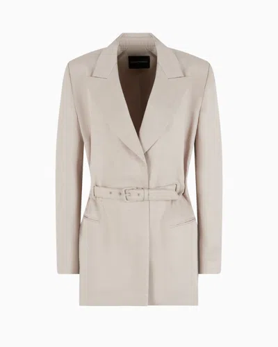EMPORIO ARMANI LINEN-BLEND BLAZER WITH BELT