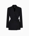 Emporio Armani Linen-blend Blazer With Belt In Black